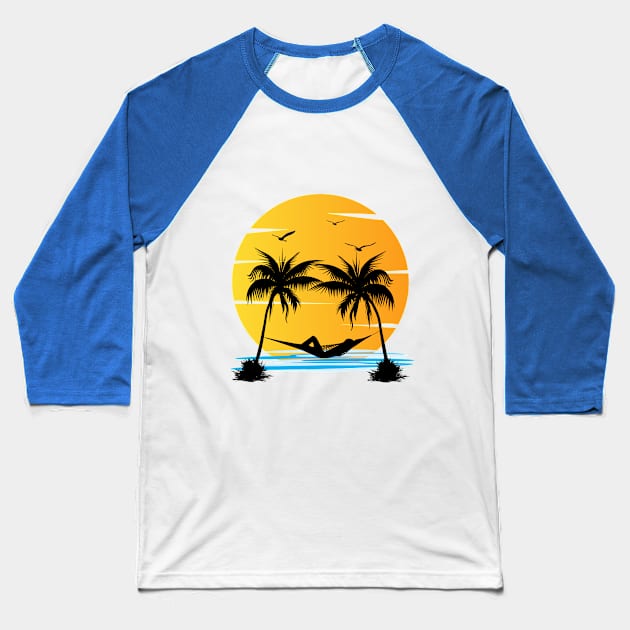 Cool Summer Sunset Beach Palm Tree gift for women,men,kids Baseball T-Shirt by angel